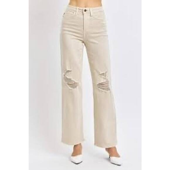 NEW Judy Blue High Waist Garment Dyed Destroyed 90s Straight Bone Stretch Sz 18W - Picture 1 of 16